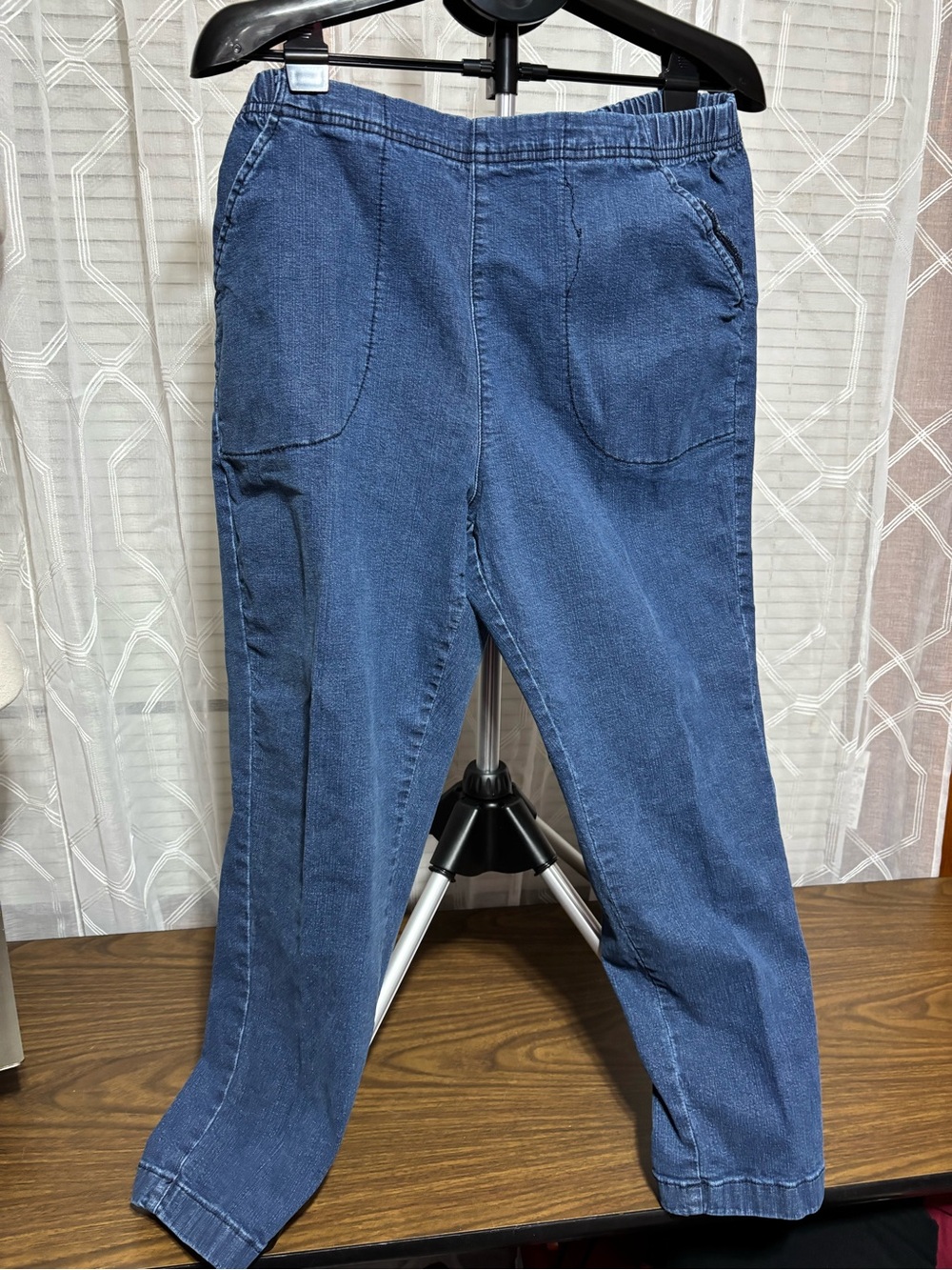 CROFT & BARROW PXL Navy Pull-On Denim crop pants 2 Pockets elastic waist 36”L